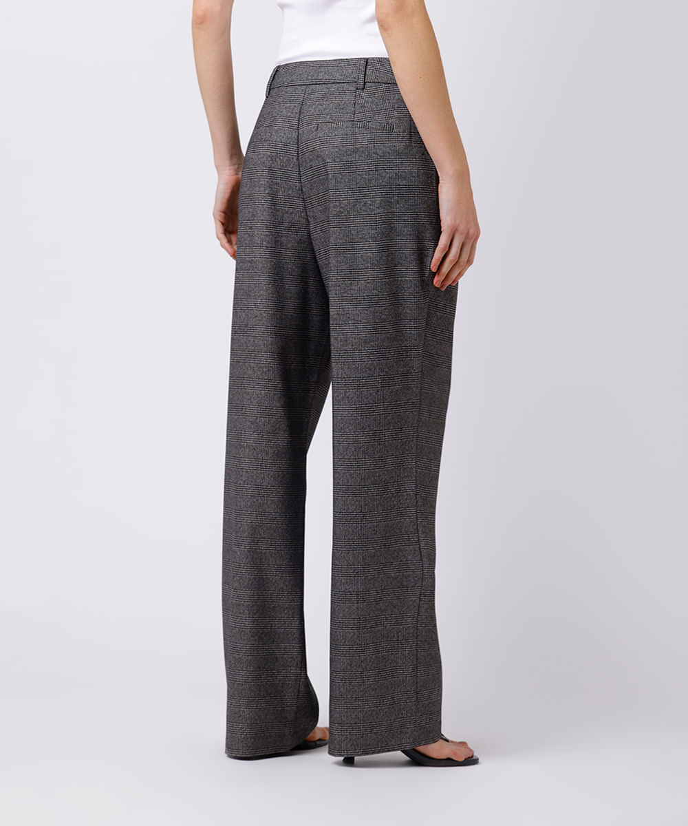 calça reta feminina de alfaiataria xadrez mindset cinza