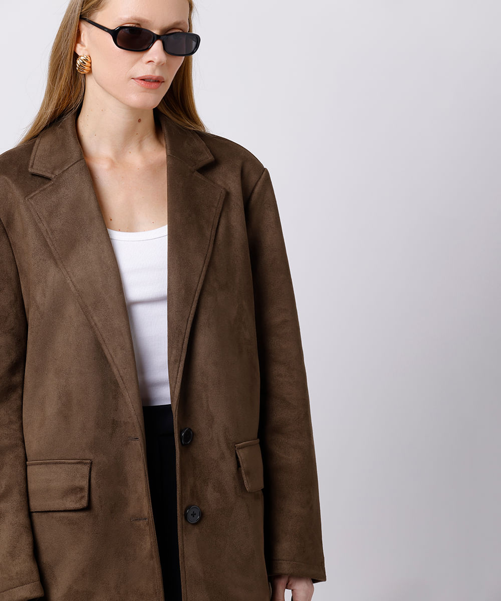 blazer feminino de suede mindset marrom