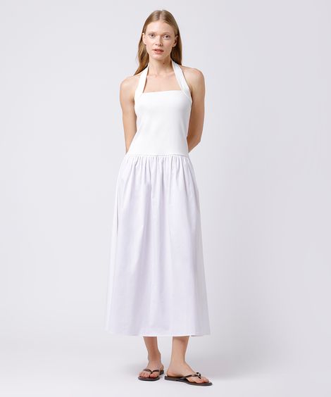 vestido midi feminino frente única mindset off white