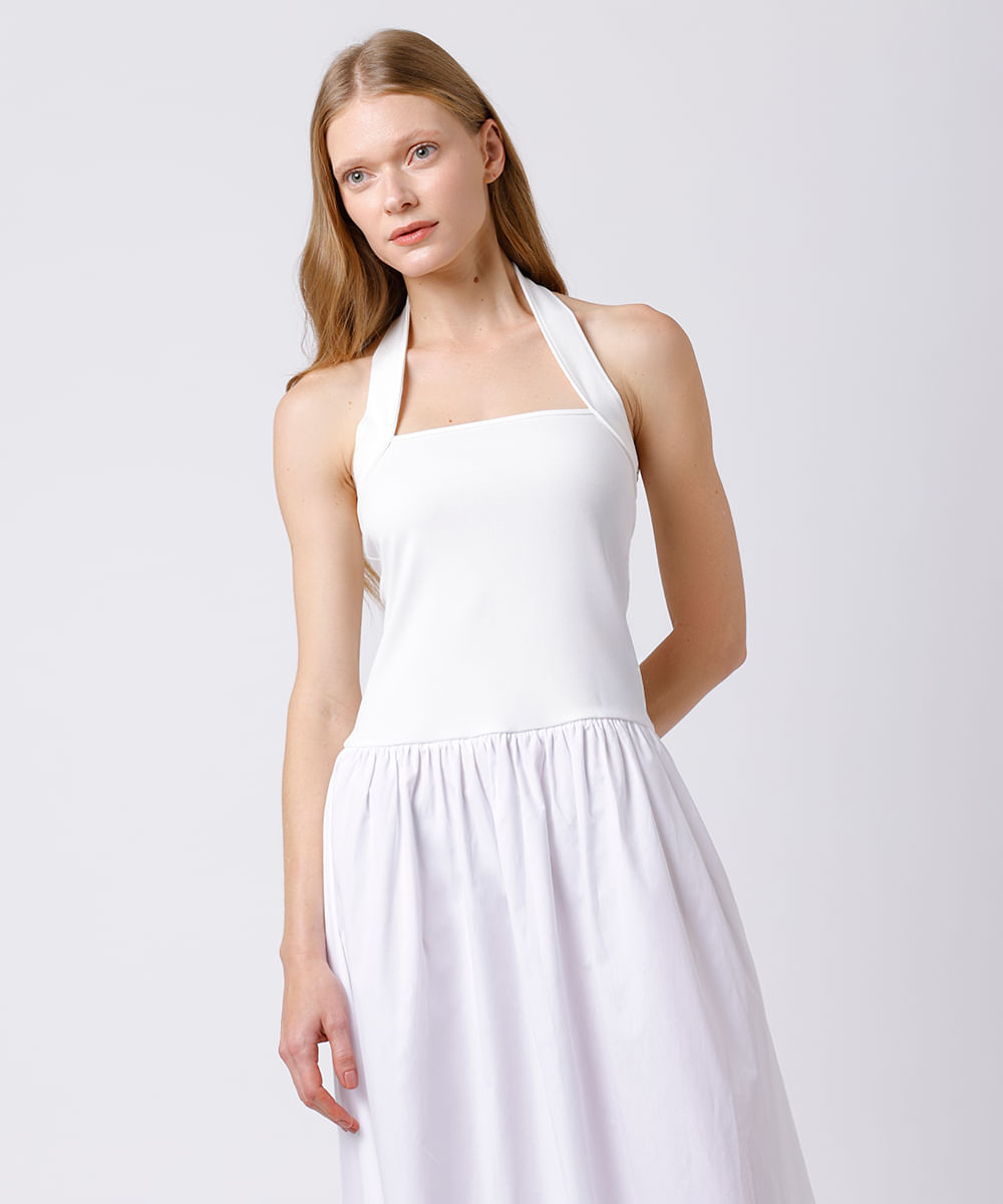 vestido midi feminino frente única mindset off white