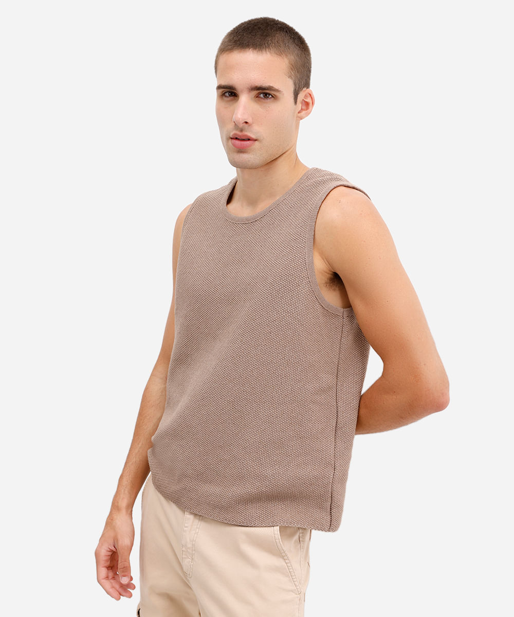 regata masculina de tricot texturizada bege