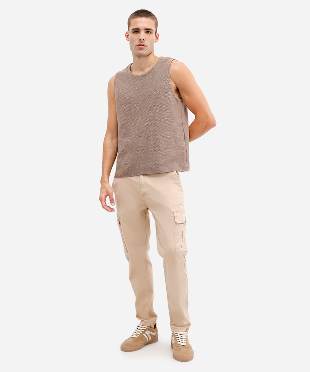 regata masculina de tricot texturizada bege