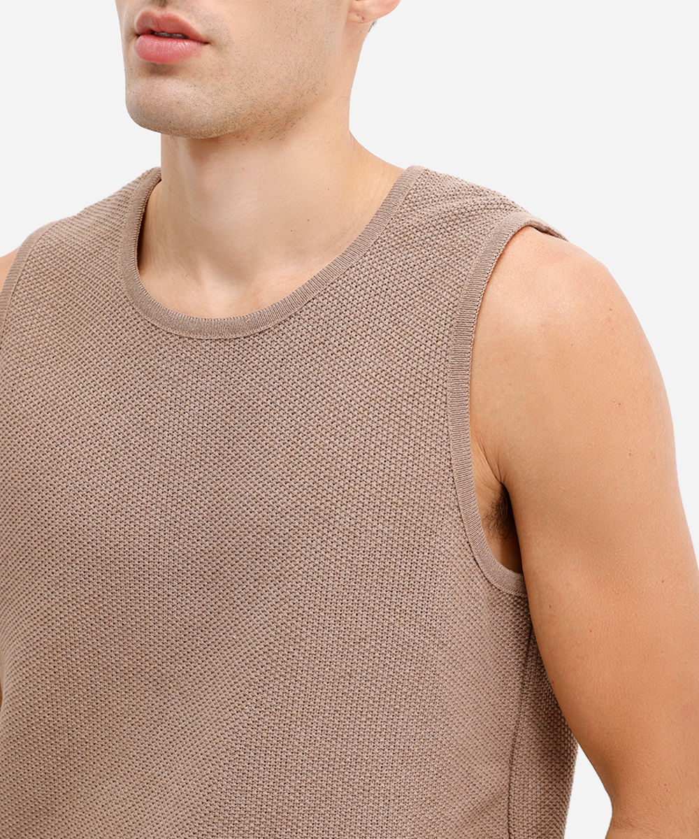 regata masculina de tricot texturizada bege