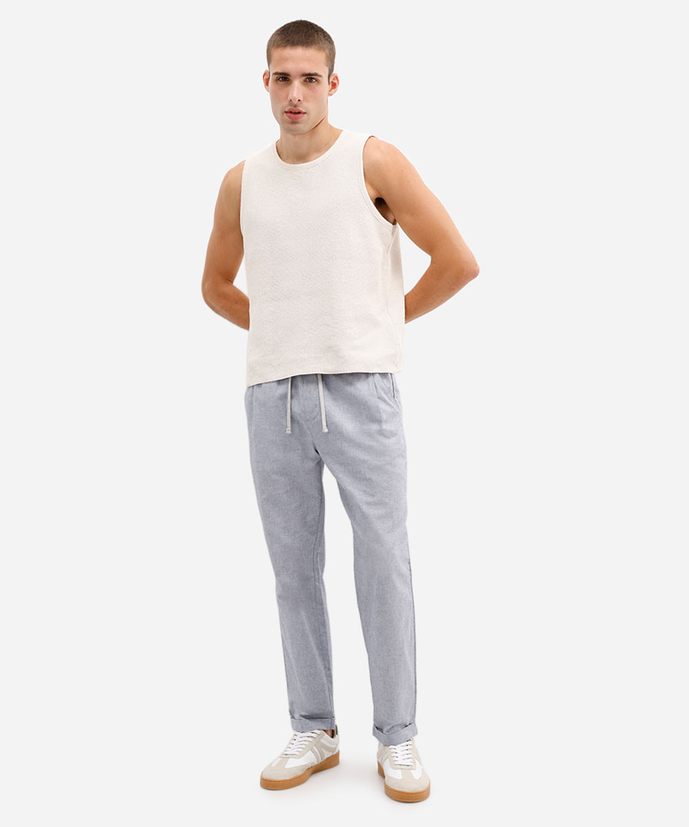 regata masculina de tricot texturizada bege
