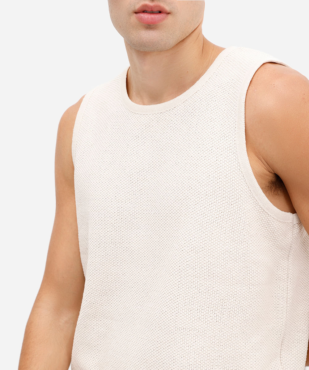 regata masculina de tricot texturizada bege