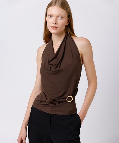 blusa frente única feminina franzida mindset marrom
