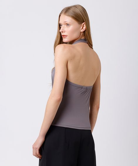 blusa frente única feminina franzida mindset cinza