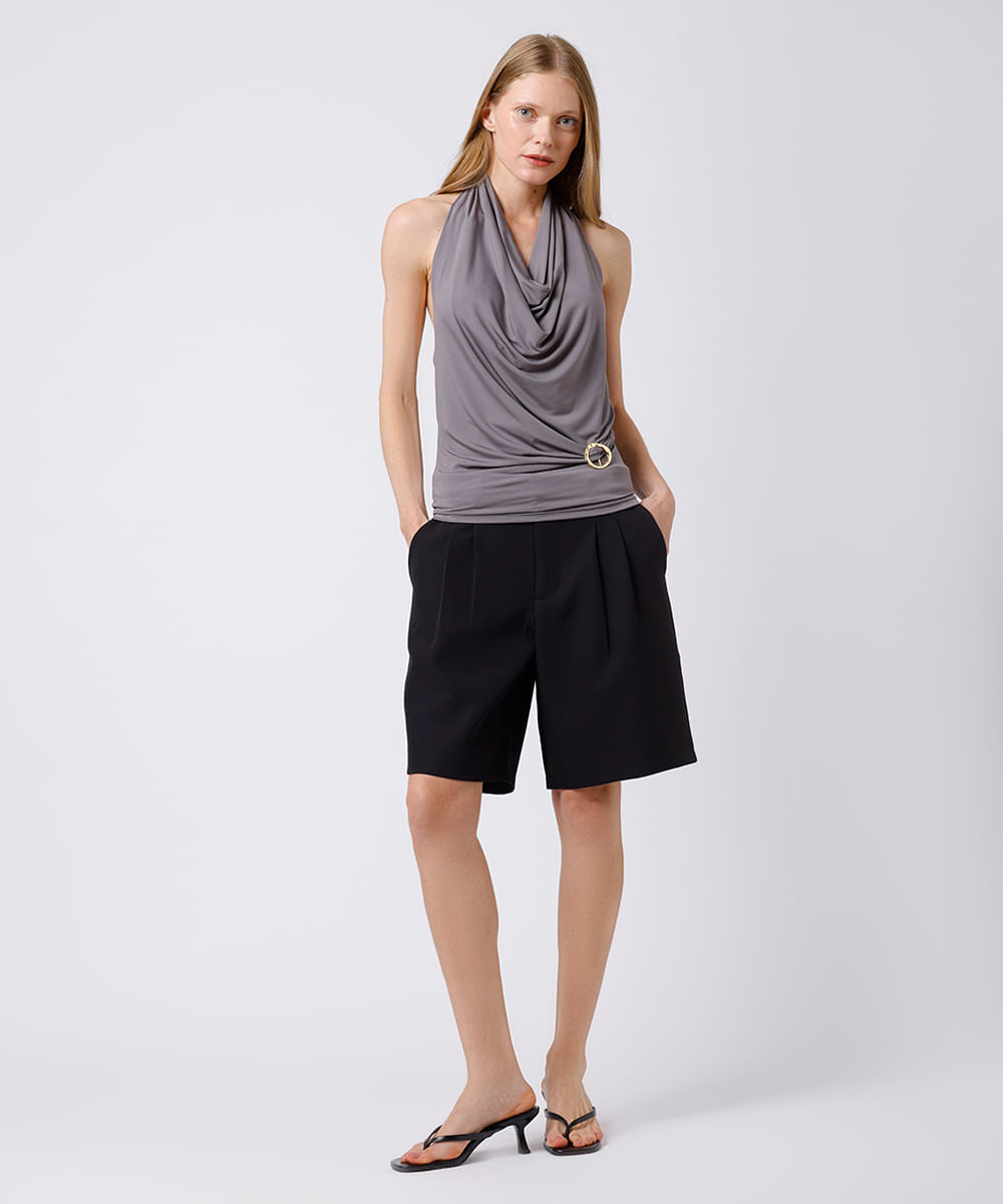 blusa frente única feminina franzida mindset cinza
