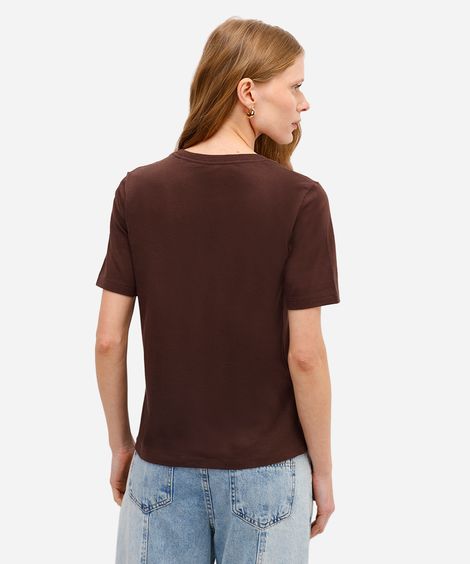 blusa básica feminina de algodão manga curta marrom