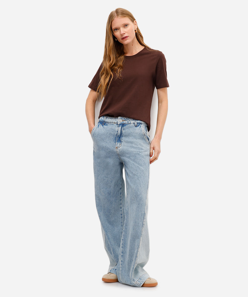 blusa básica feminina de algodão manga curta marrom