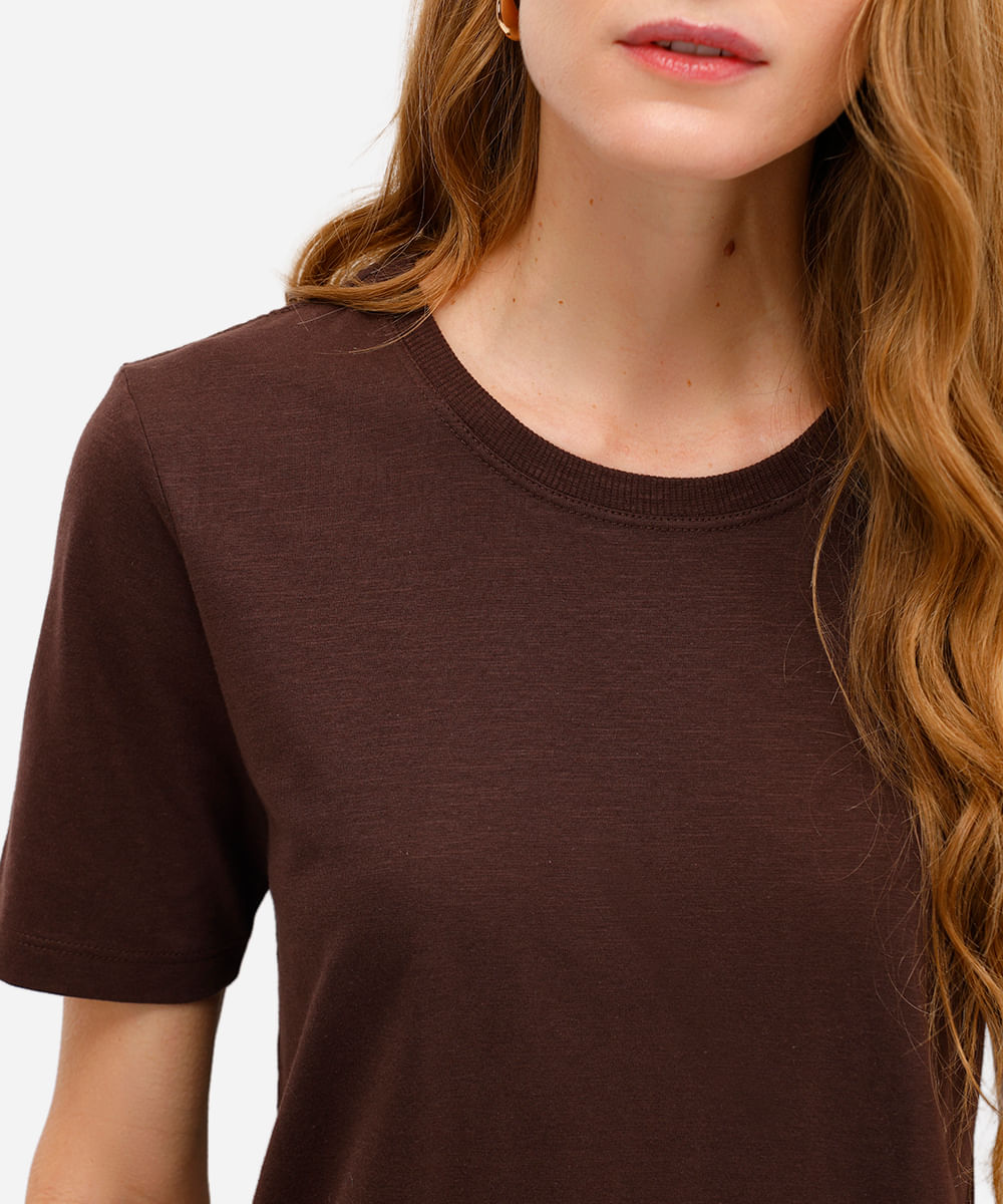 blusa básica feminina de algodão manga curta marrom