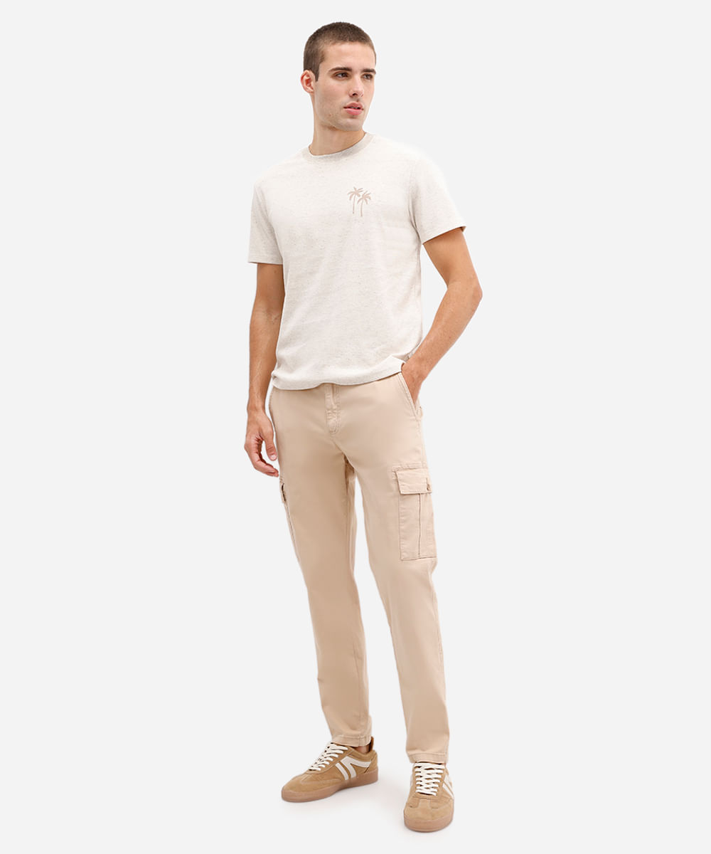 camiseta masculina manga curta estampada bege