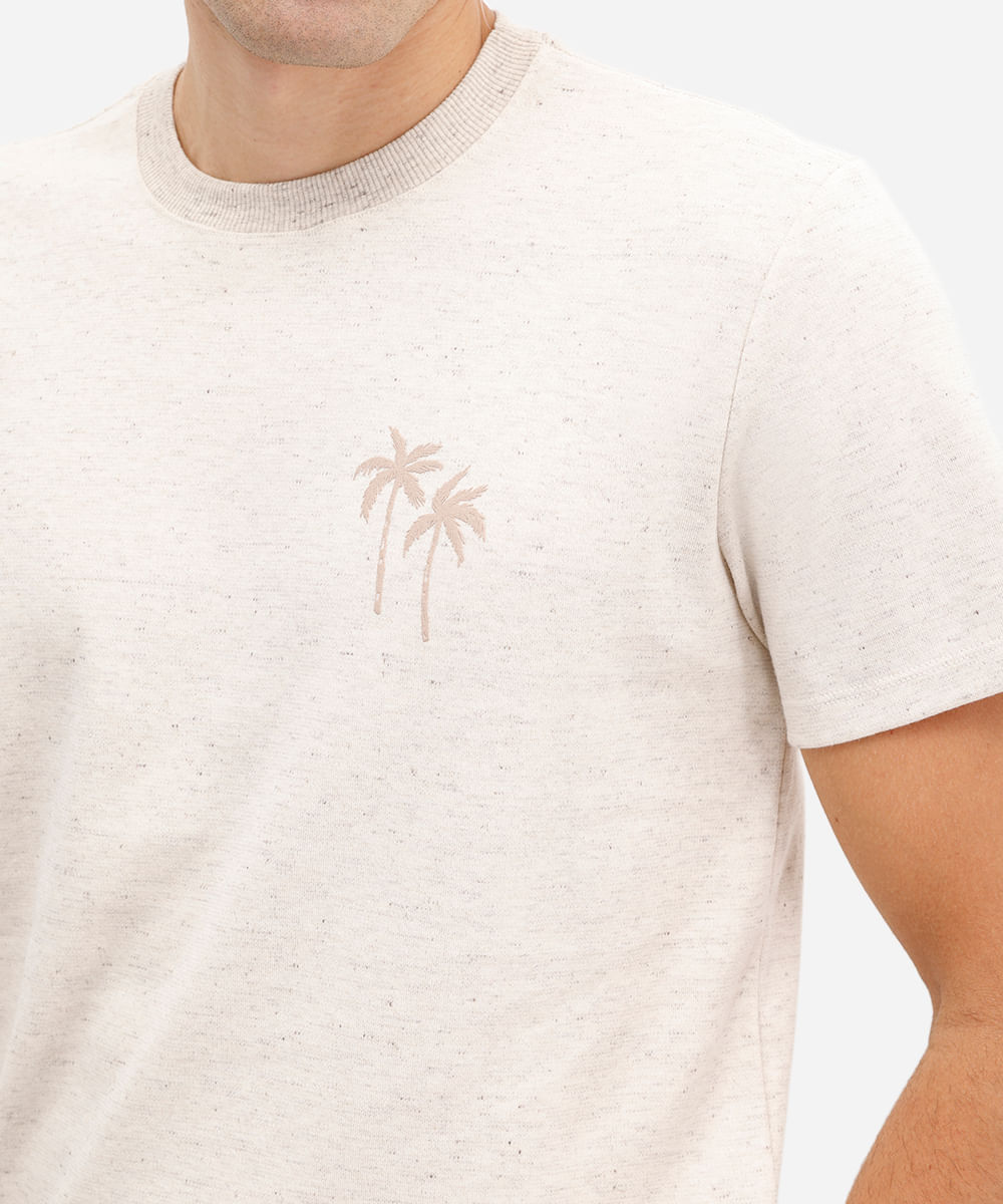 camiseta masculina manga curta estampada bege
