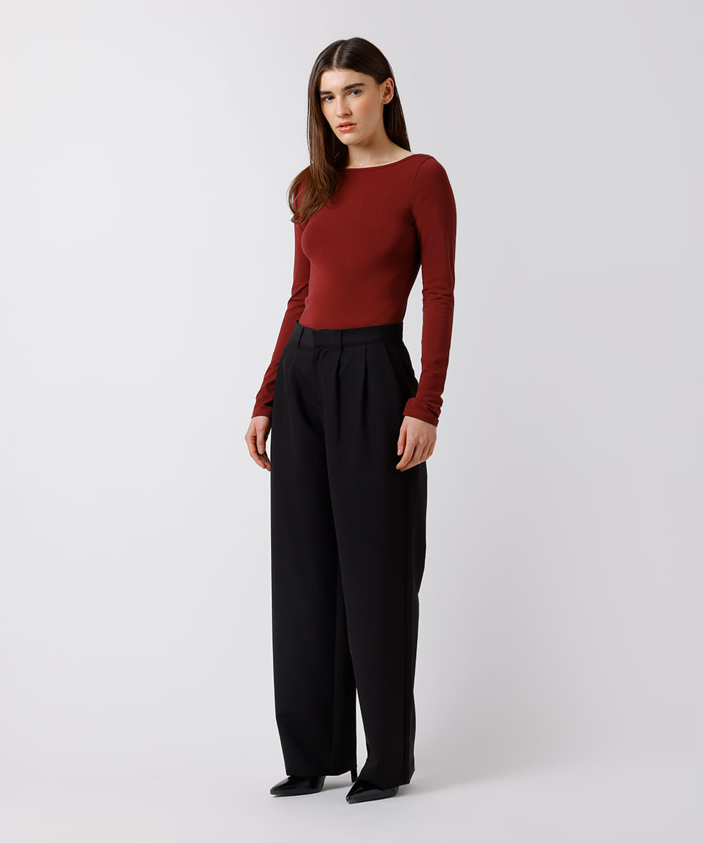 blusa feminina de algodão peruano manga longa mindset vinho