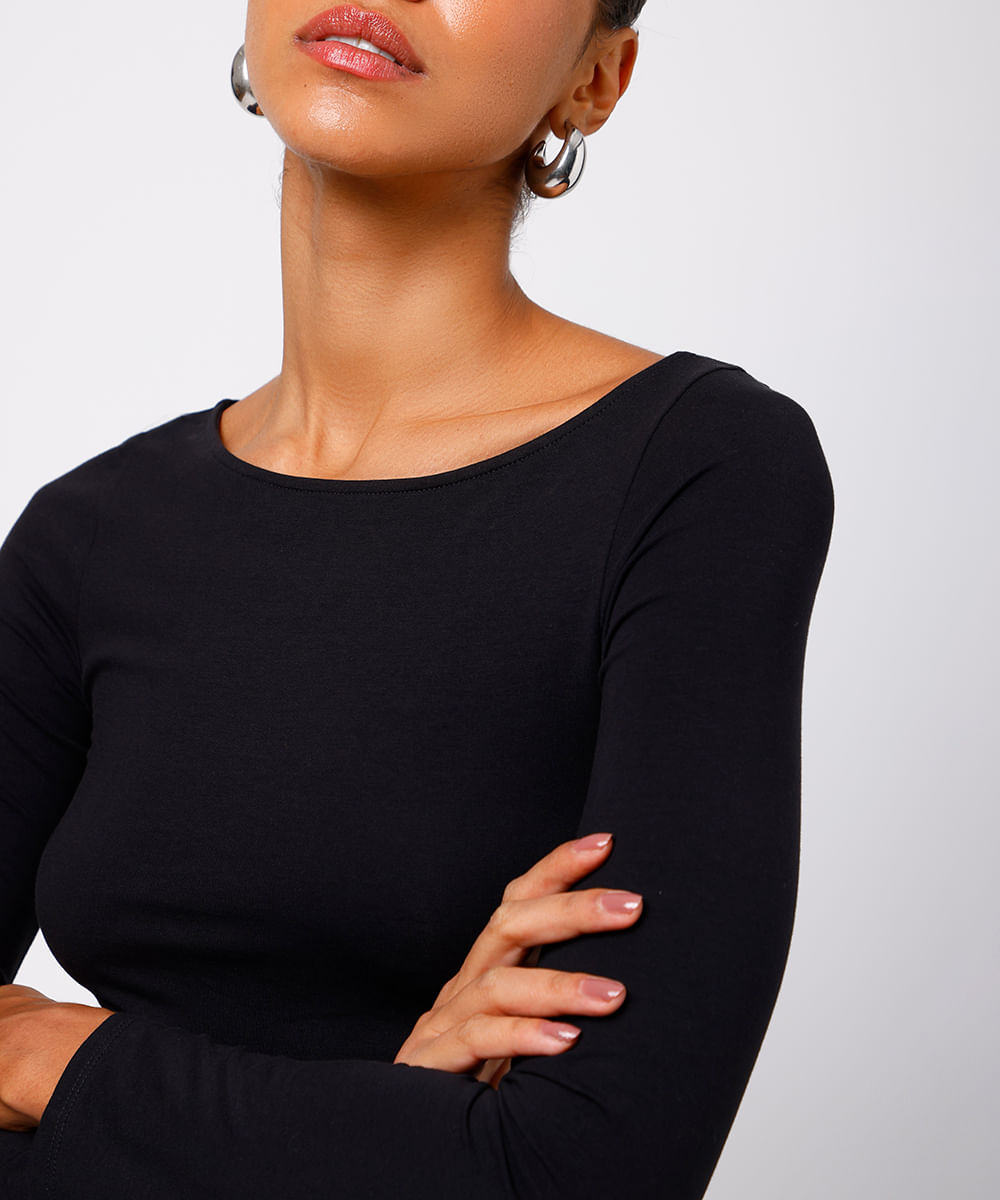 blusa feminina de algodão peruano manga longa mindset preta