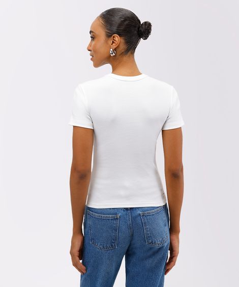 camiseta baby tee feminina de algodão peruano canelada mindset branca