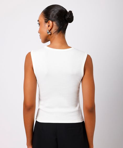 regata feminina de algodão peruano decote v canelada mindset off white