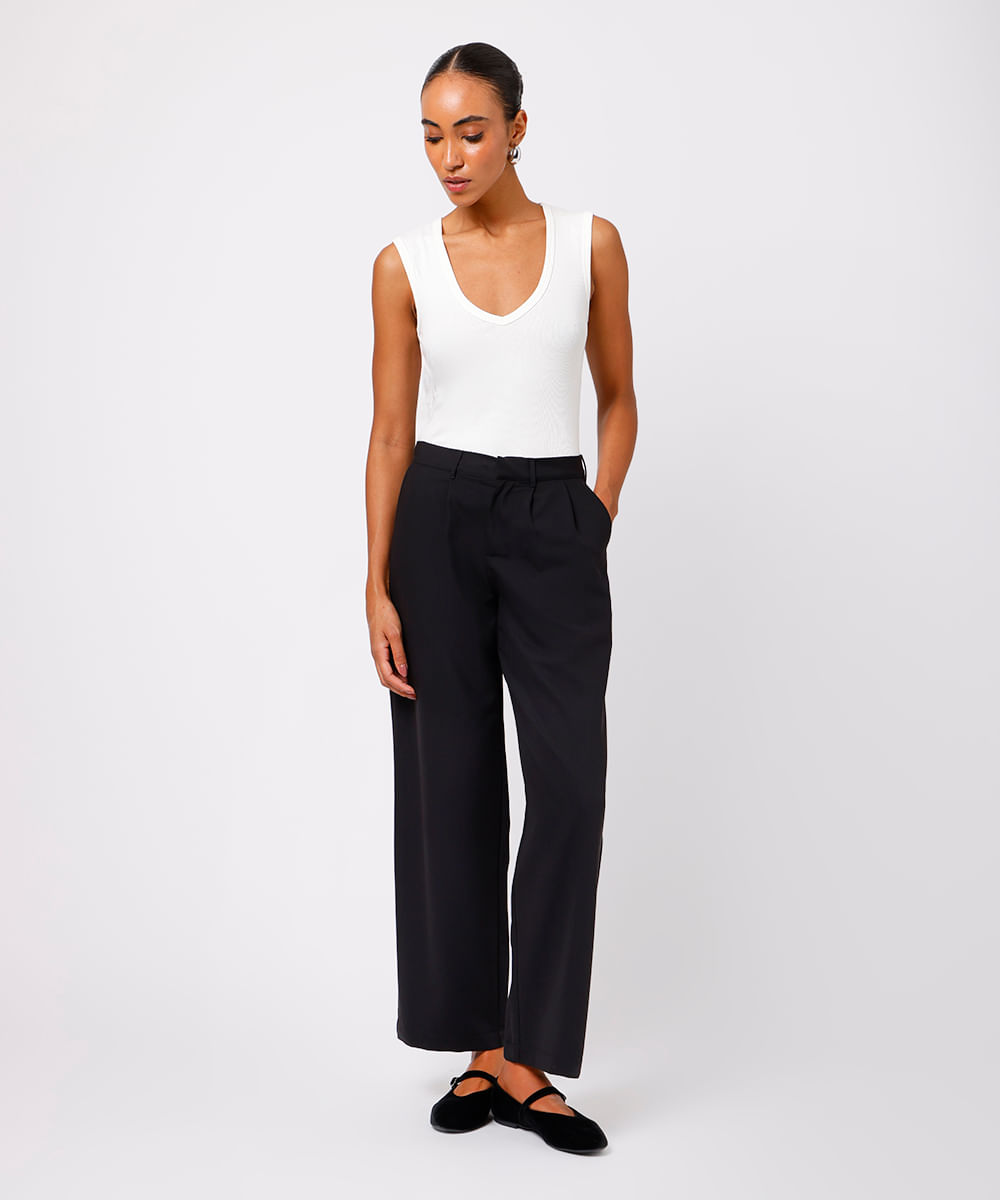 regata feminina de algodão peruano decote v canelada mindset off white