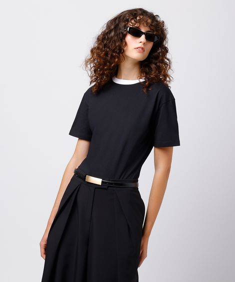 camiseta slim fit feminina de algodão peruano bicolor mindset preta