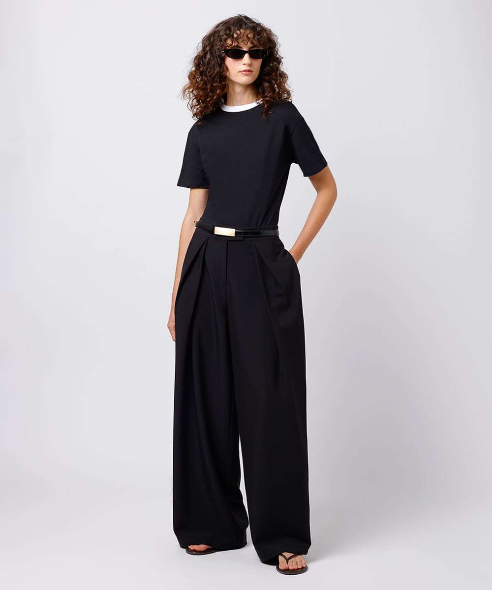 camiseta slim fit feminina de algodão peruano bicolor mindset preta