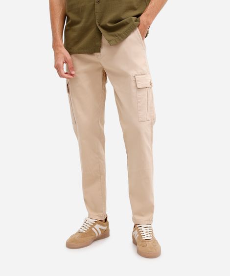 calça cargo masculina de sarja bege