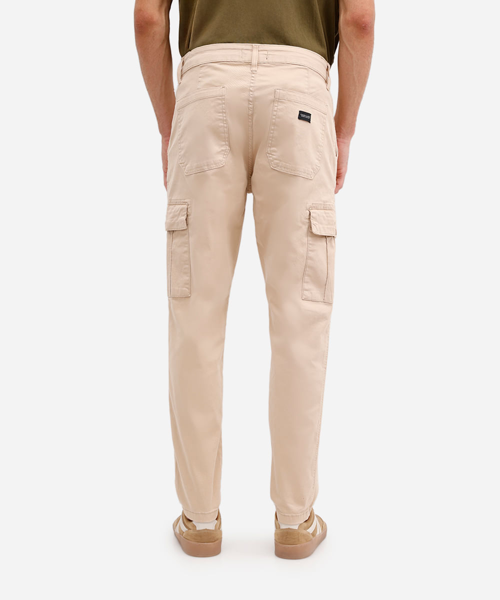calça cargo masculina de sarja bege