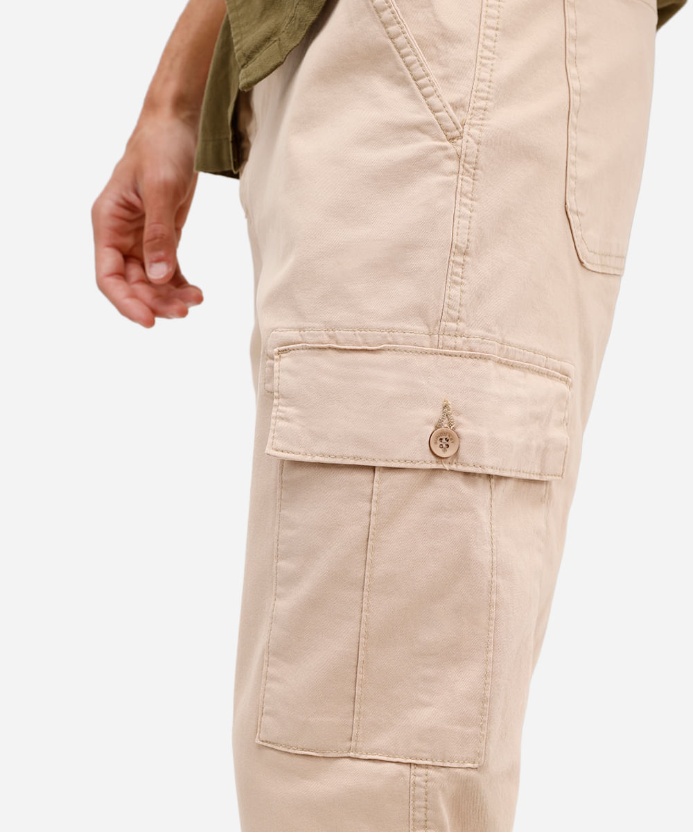 calça cargo masculina de sarja bege