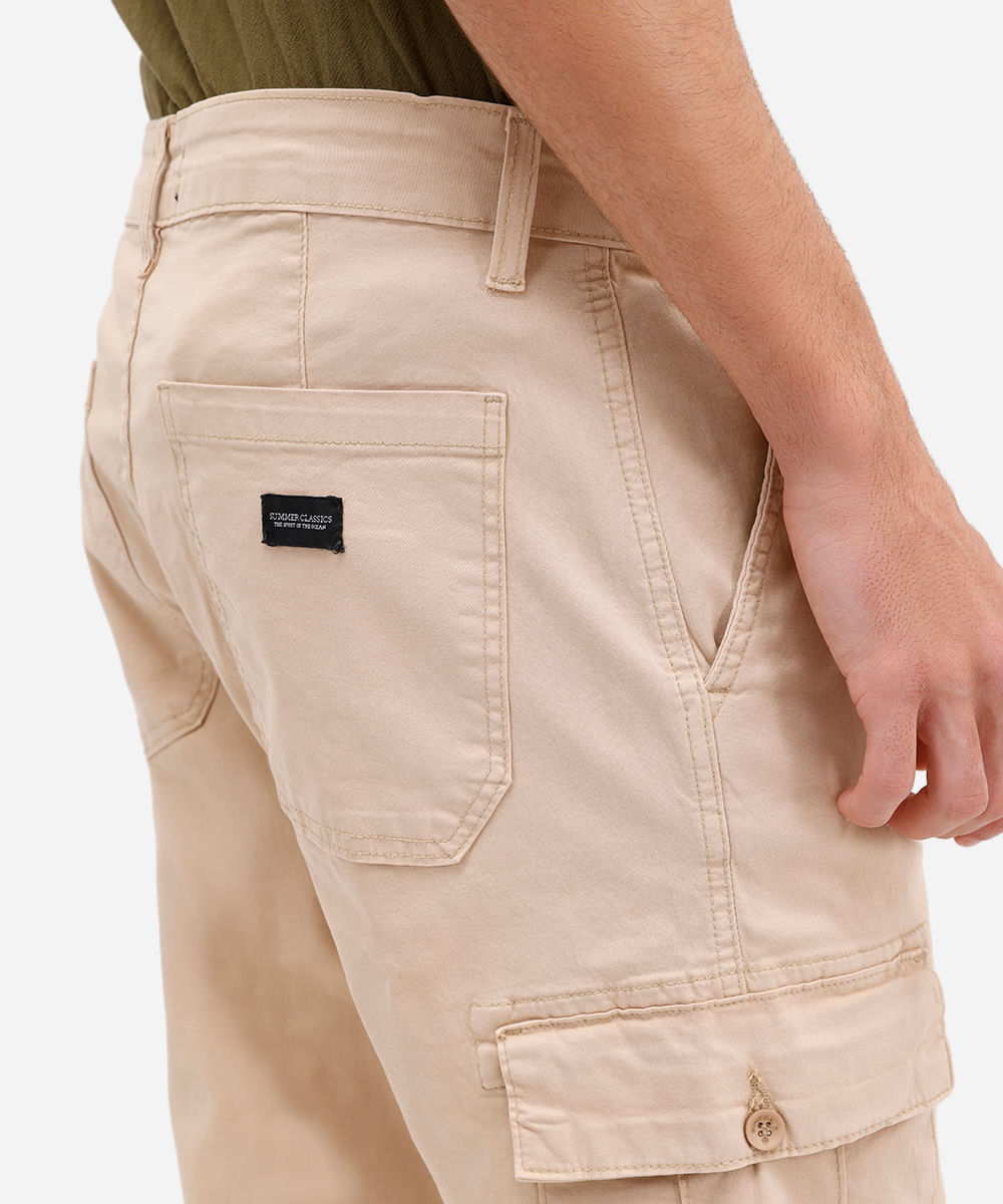 calça cargo masculina de sarja bege