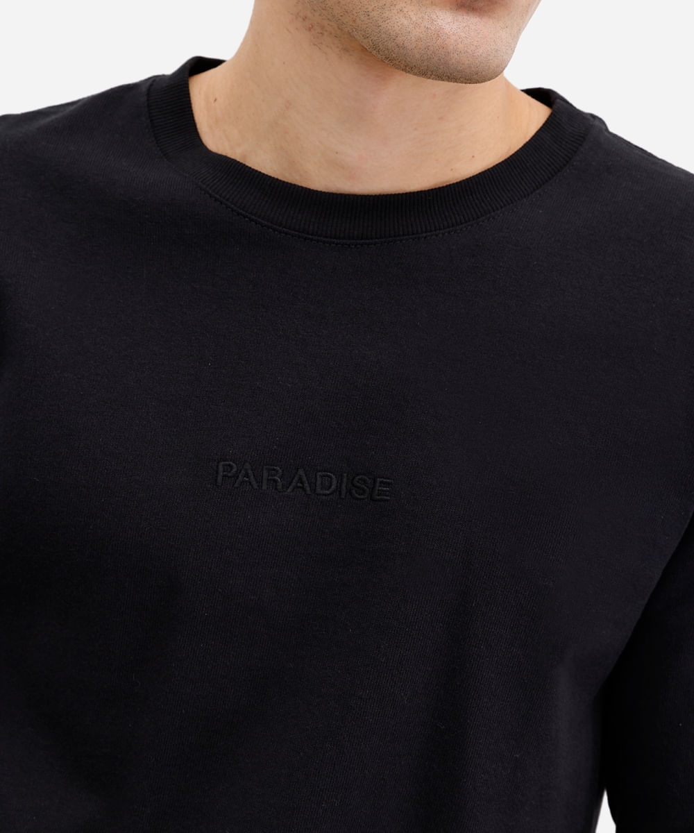 camiseta masculina de algodão bordado paradise preta
