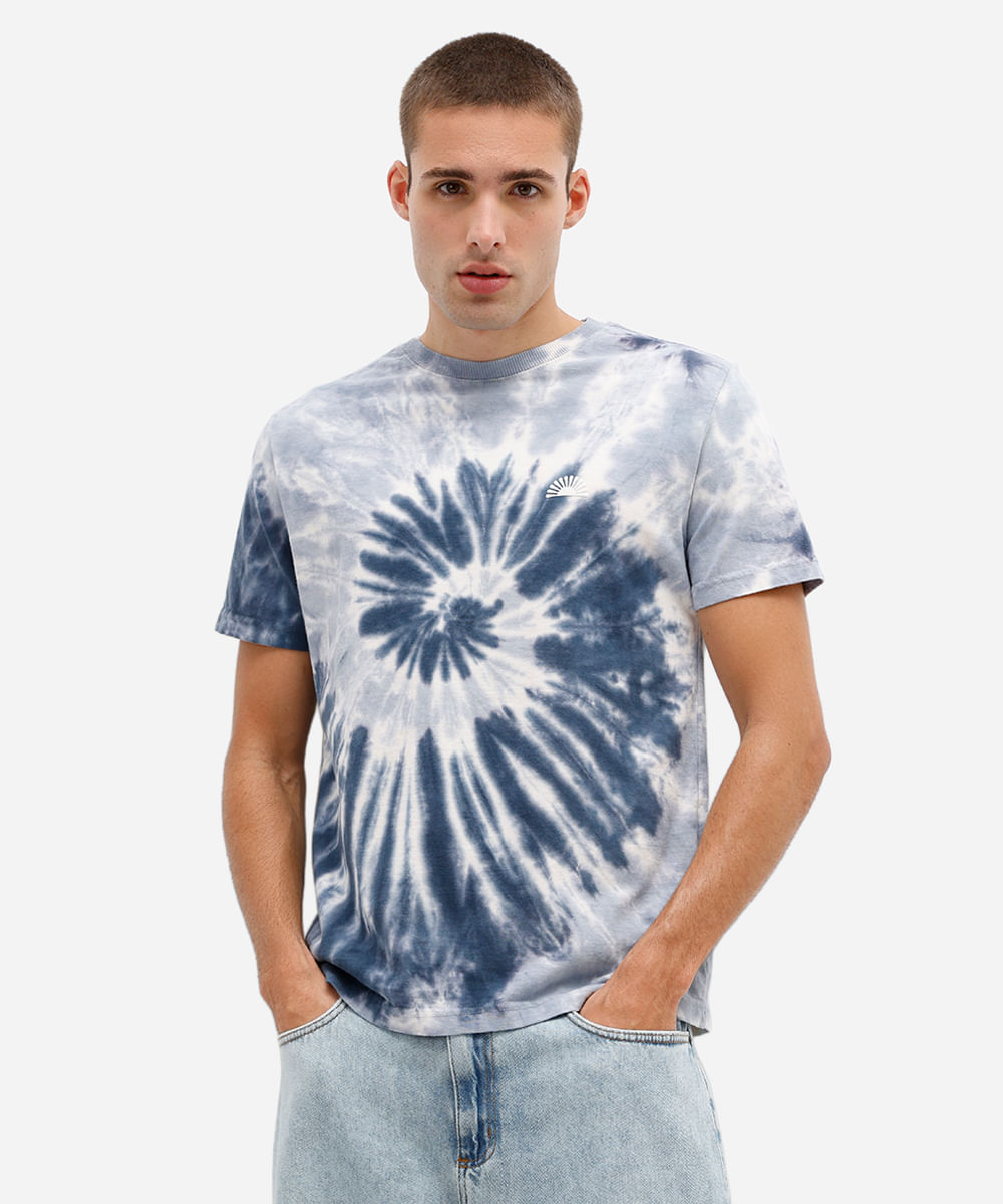 camiseta masculina de algodão tie dye azul