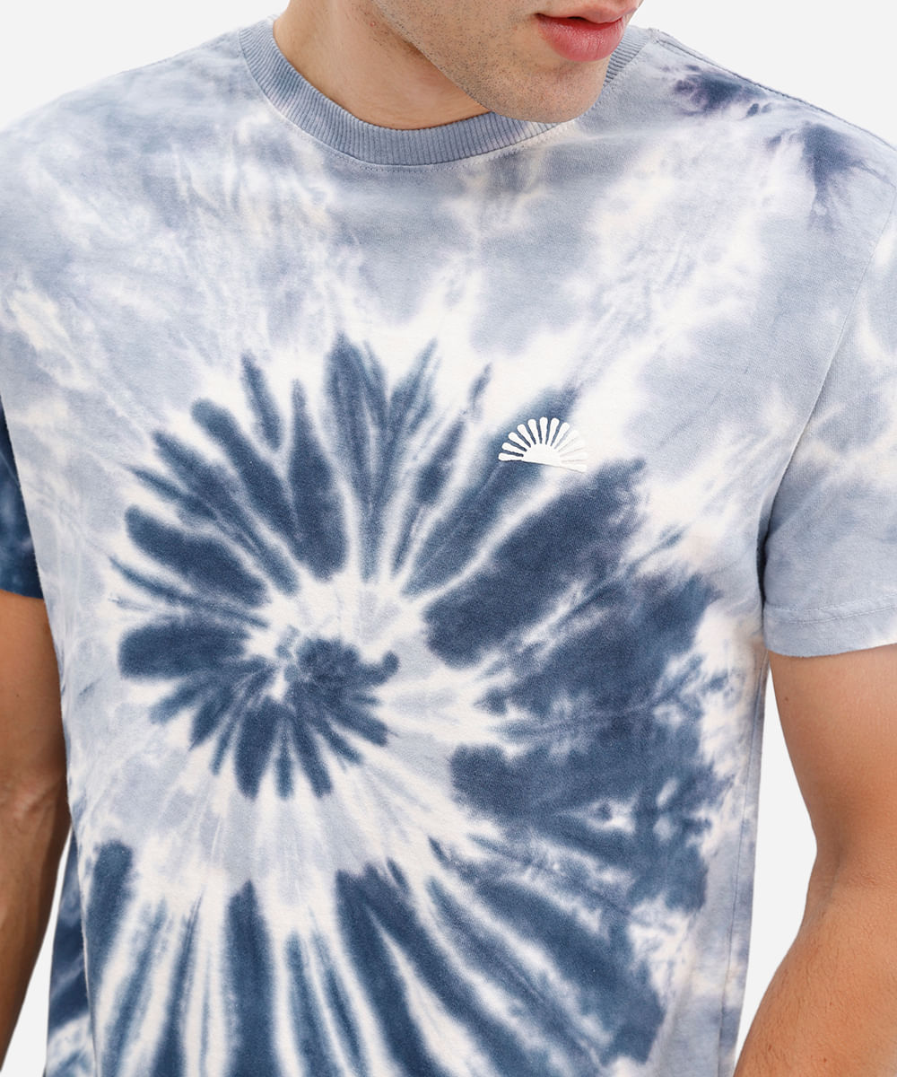 camiseta masculina de algodão tie dye azul
