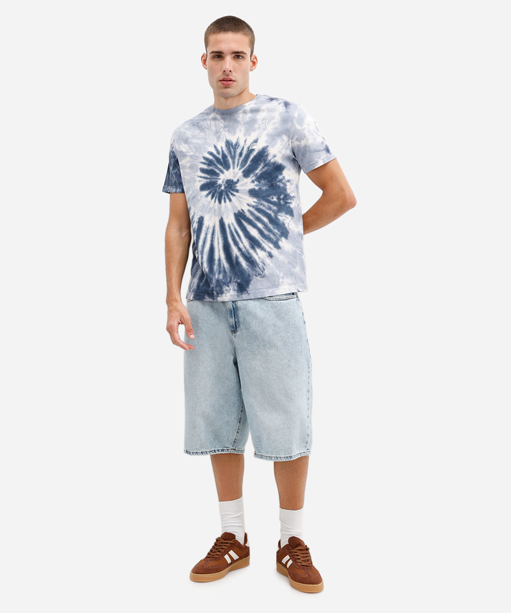 camiseta masculina de algodão tie dye azul