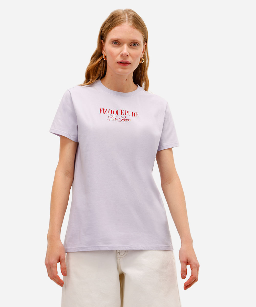 camiseta feminina de algodão fiz o que pude lilás