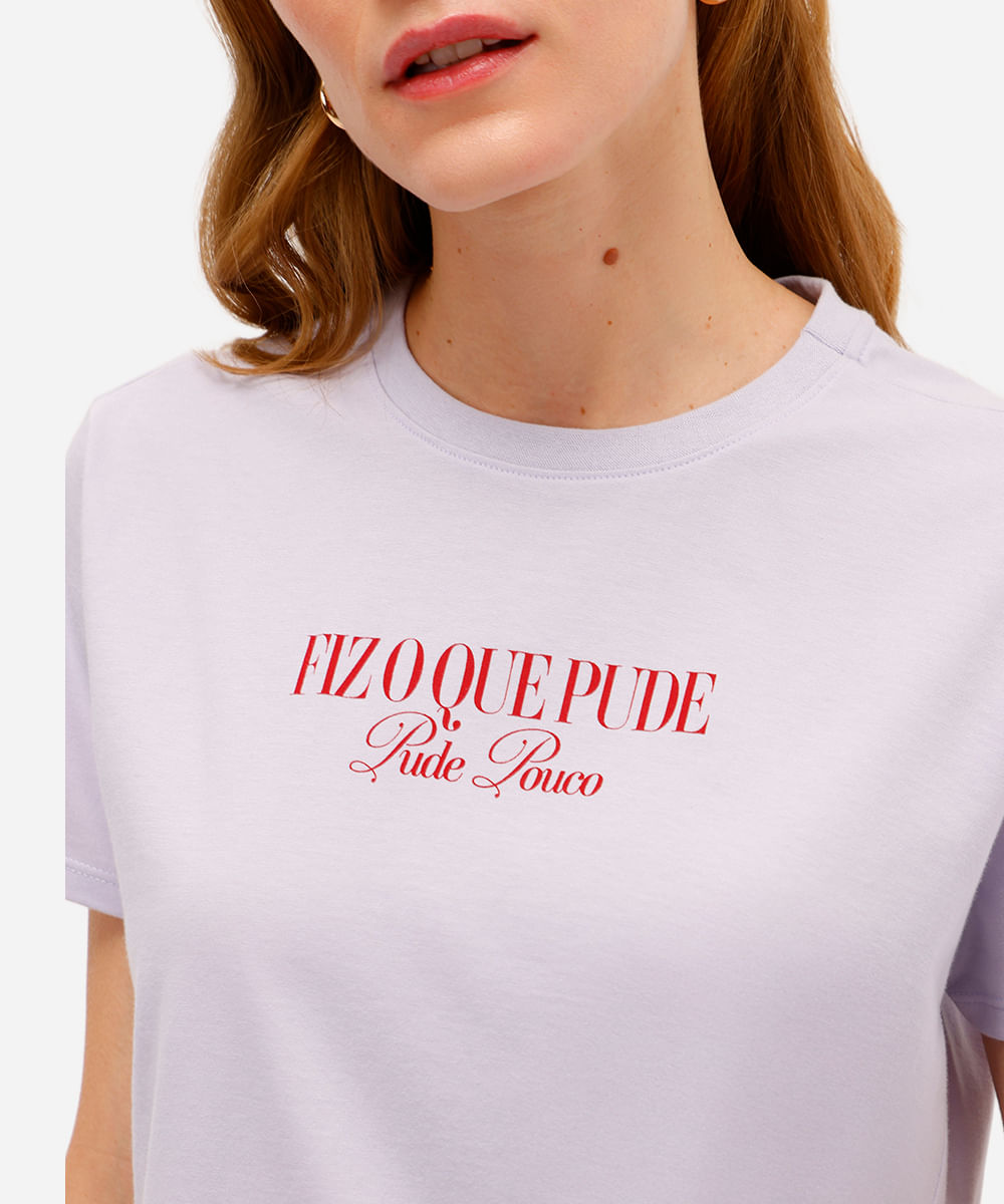 camiseta feminina de algodão fiz o que pude lilás