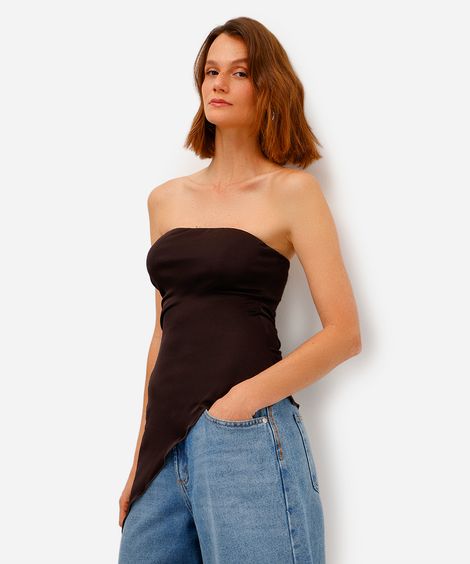 blusa sem alça feminina assimétrica marrom