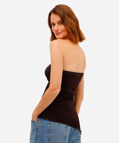 blusa sem alça feminina assimétrica marrom
