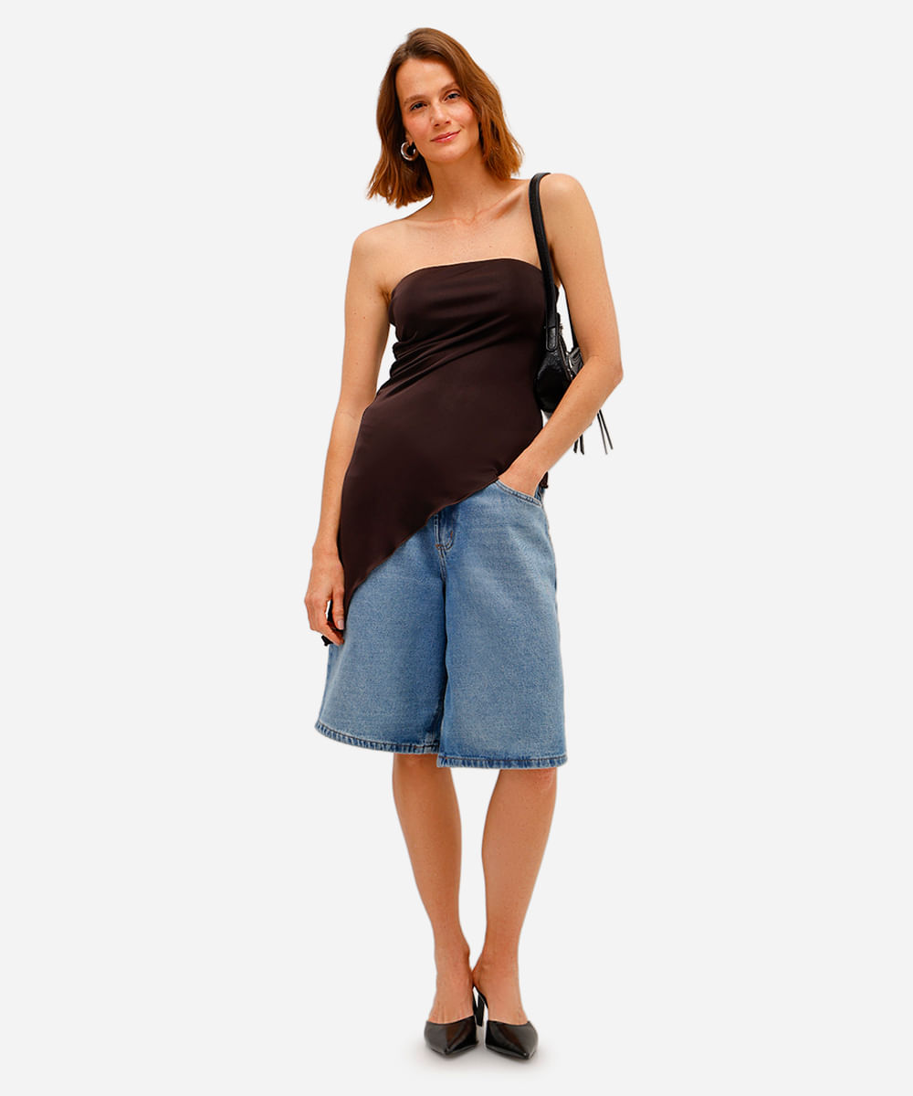 blusa sem alça feminina assimétrica marrom