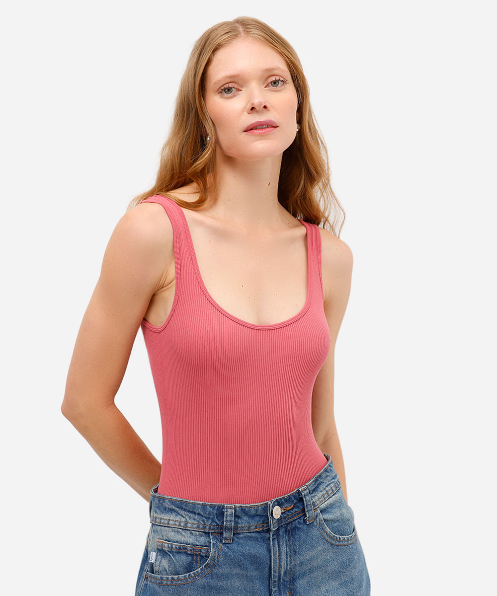 body básico de poliamida canelado rosa