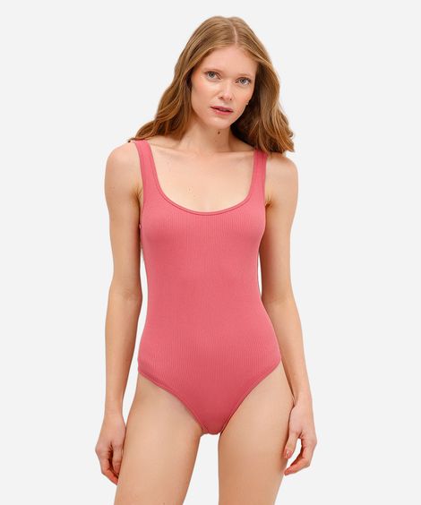 body básico de poliamida canelado rosa