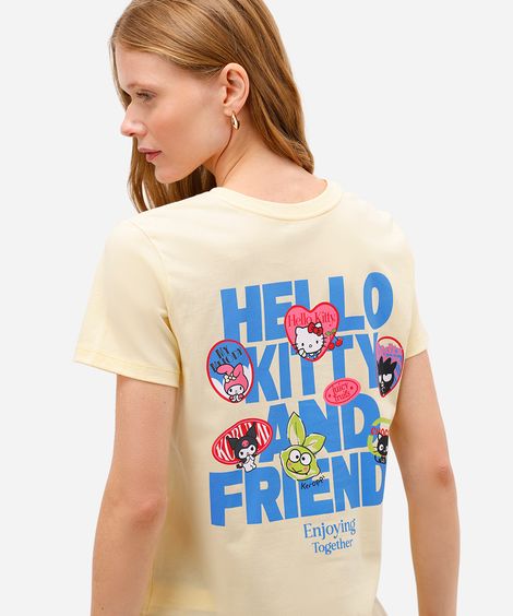 camiseta feminina de algodão hello kitty amarela