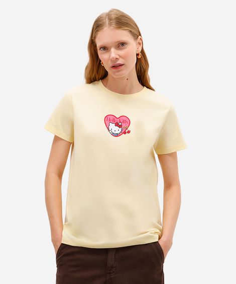 camiseta feminina de algodão hello kitty amarela