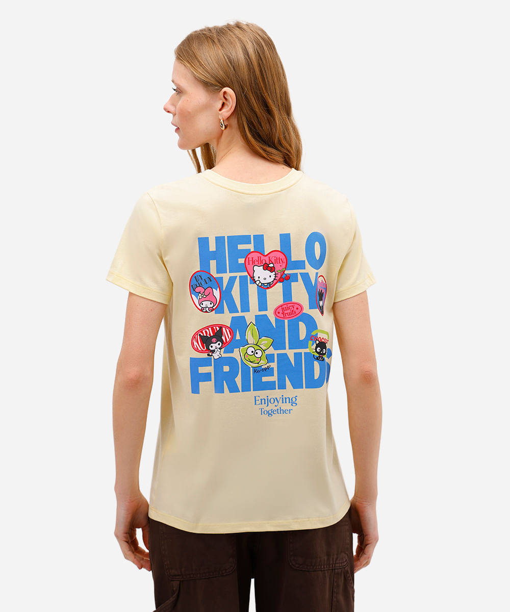 camiseta feminina de algodão hello kitty amarela