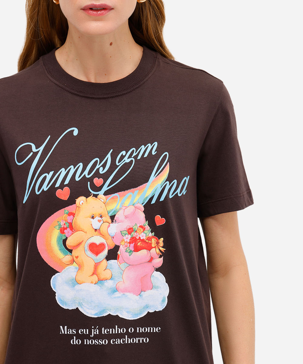 camiseta feminina de algodão ursinhos carinhosos marrom