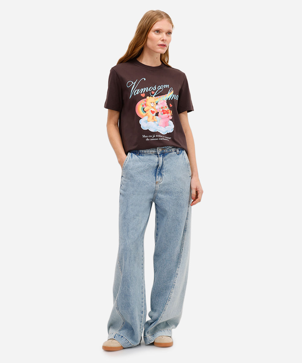 camiseta feminina de algodão ursinhos carinhosos marrom