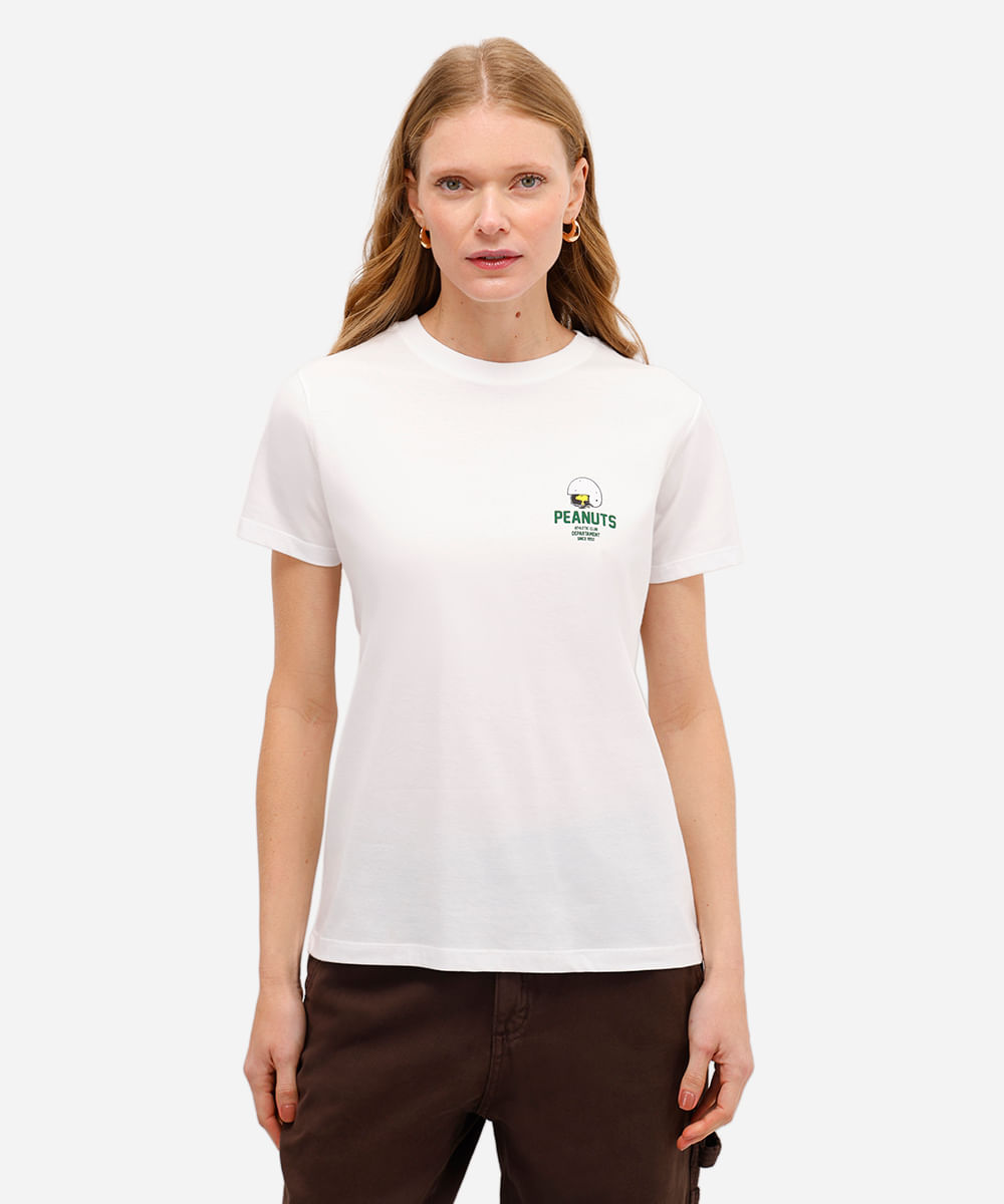 camiseta feminina de algodão snoopy off white
