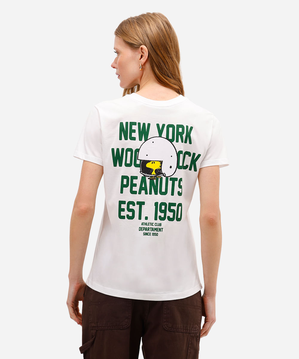 camiseta feminina de algodão snoopy off white