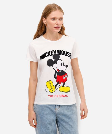 camiseta feminina de algodão mickey texturizada off white