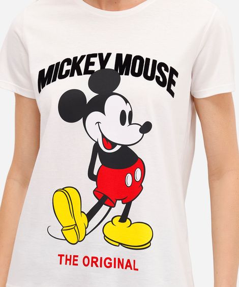 camiseta feminina de algodão mickey texturizada off white