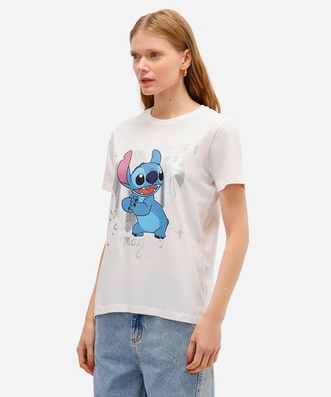camiseta feminina de algodão stitch metalizada off white