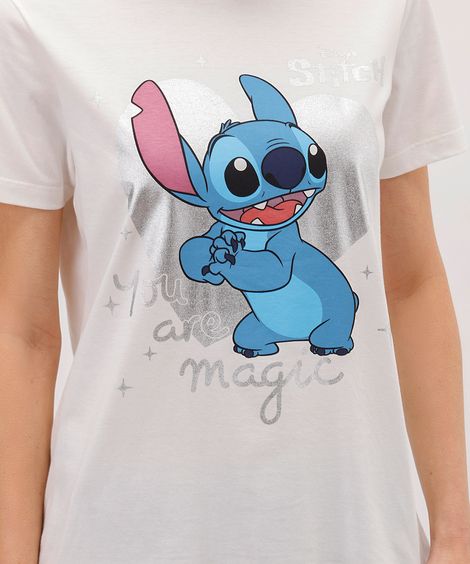 camiseta feminina de algodão stitch metalizada off white